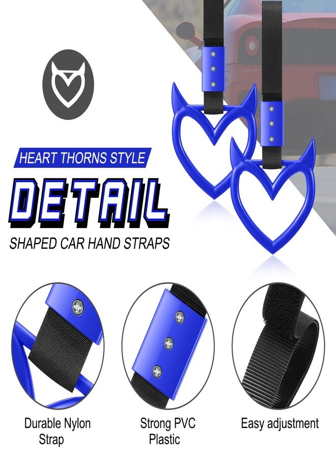 فاباي سلسلة مفاتيح فاباي مكونة من قطعتين بمقبض على شكل قلب، إكسسوار للسيارة، حزام يد على شكل قلب، تعليقة انزلاقية لتزيين السيارة من الداخل والخارج (أزرق، نمط الشيطان) - Image 3